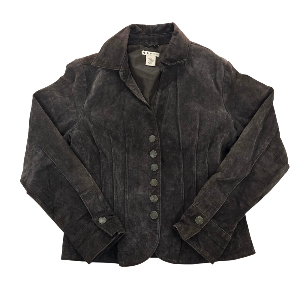 Vintage‎ Brown Suede Leather Blazer Jacket Button Front Size S